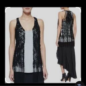 Haute Hippie Black Macramé suede vest,Top
